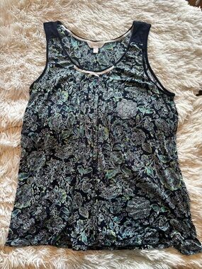 Secret Treasures Floral Sleep Tank Top Blue Green Pajama Lounge L